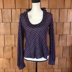 J Crew plaid scoop neck shirt ruffles holiday